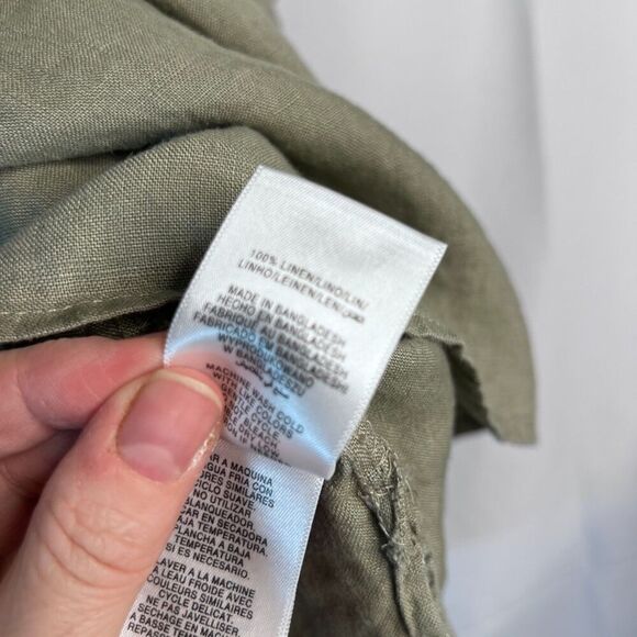 Ellen Tracy Scoop Neck Gold 1/4 Zip 3/4 Sleeve 100% Linen Side Slit Blouse LG - Picture 9 of 10